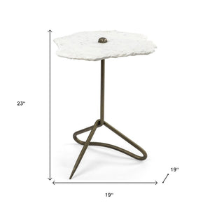 23" Gold And White Marble End Table