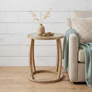 26" Brown And Clear Glass Round End Table