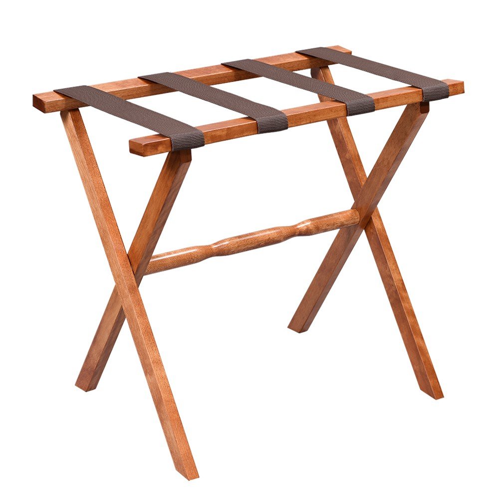 Hotel Light Walnut Folding Luggage Rack With Four Straps