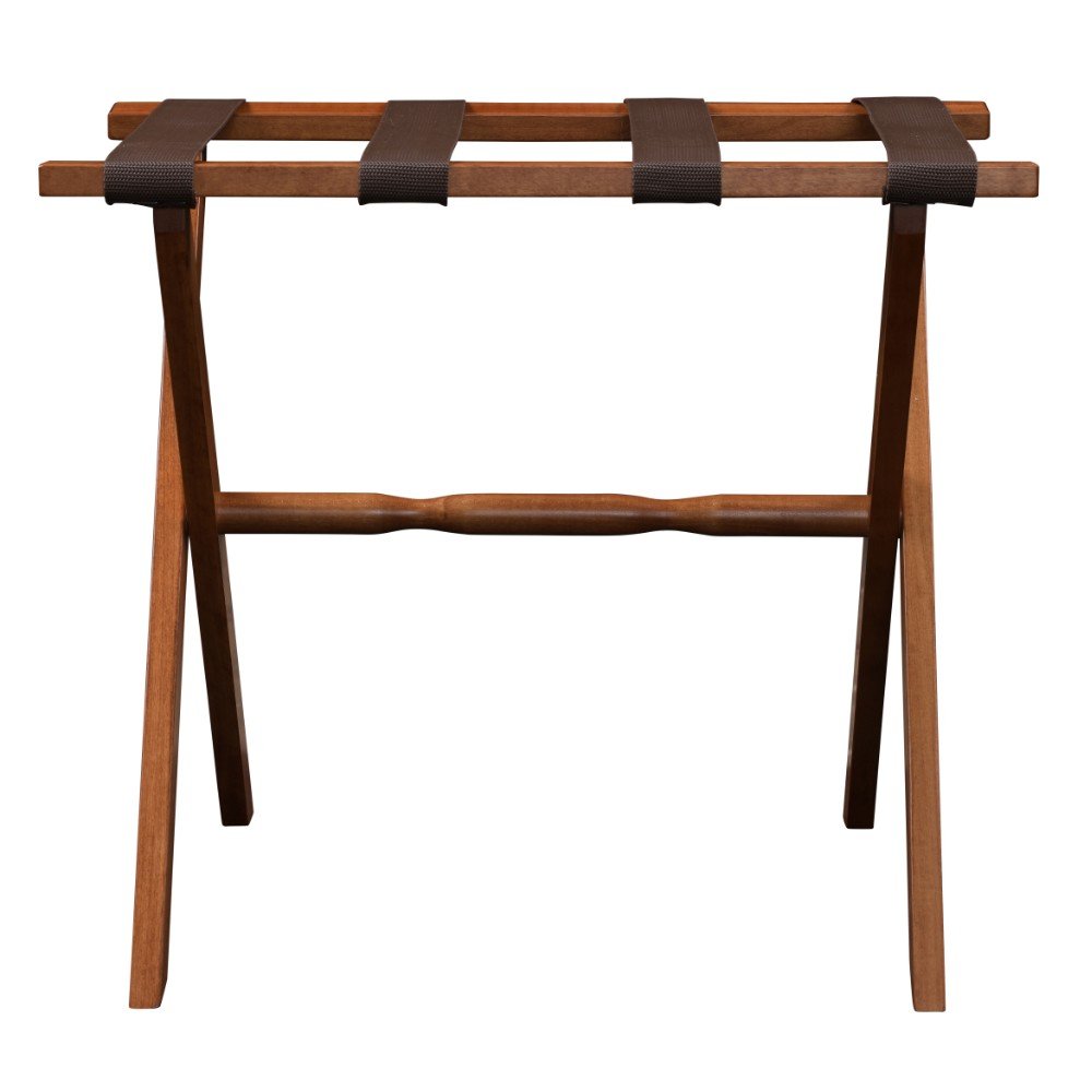 Hotel Light Walnut Folding Luggage Rack With Four Straps