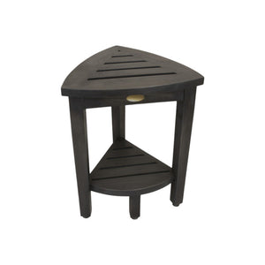 Mod Gray Teak 18" Curvilinear Corner Shower Bench With Shelf