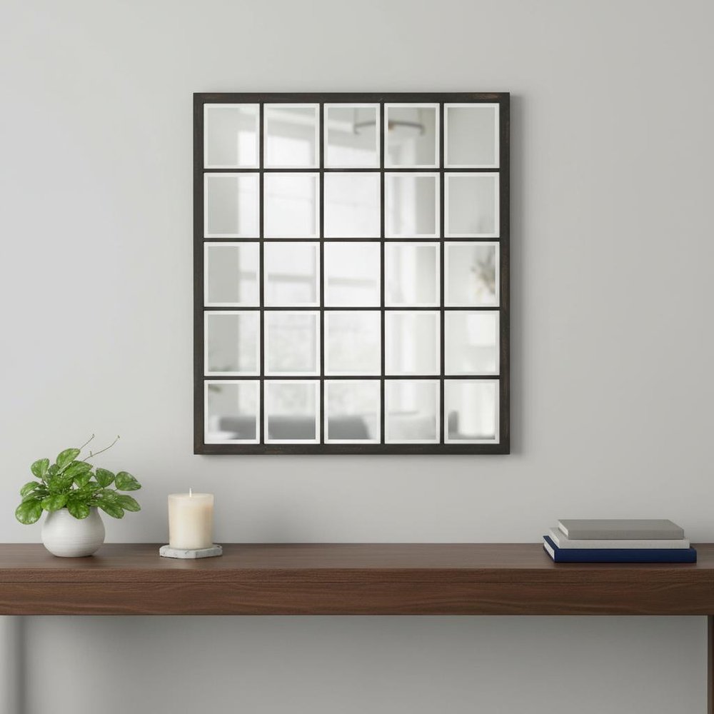 Rectangular Antique Black Finish Mirror With Beveled Edge