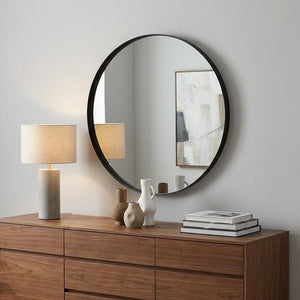 36" Black Round Framed Accent Mirror