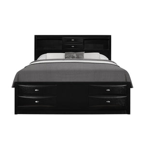 Black Carved Abstract Solid Wood King Bed Frame With Drawers