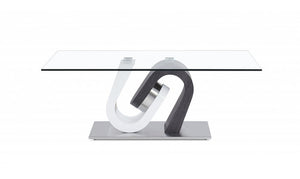 48" Clear Gray and White Glass And Steel Mod Coffee Table