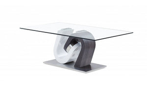 48" Clear Gray and White Glass And Steel Mod Coffee Table