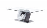 48" Clear Gray and White Glass And Steel Mod Coffee Table