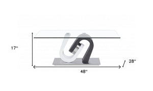 48" Clear Gray and White Glass And Steel Mod Coffee Table