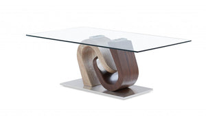 47" Clear And Oak Glass Coffee Table