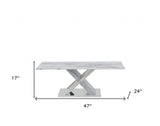 47" White And Gray Glass And Steel Coffee Table
