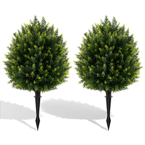 24 Inches Artificial Cypress Topiary Ball Tree Set with Ground Spike-Green