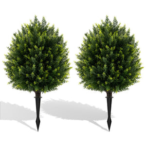 24 Inches Artificial Cypress Topiary Ball Tree Set with Ground Spike-Green