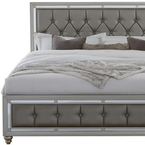 Silver Wood And Tufted Linen Queen Bed Frame With Nailhead Trim