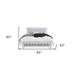 White Solid Wood And Faux Leather Lighted King Bed Frame With No