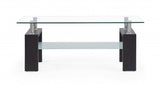 43" Clear And Dark Brown Glass Coffee Table With Shelf