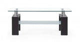 43" Clear And Dark Brown Glass Coffee Table With Shelf