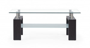 43" Clear And Dark Brown Glass Coffee Table With Shelf