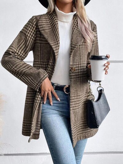Women's Plaid Collared Neck Buttoned Long Sleeve Jacket – Classic & Lightweight Outerwear for Everyday Wear