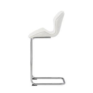 Set of Four 26 " White And Silver Metal Low Back Bar Height Bar Chairs