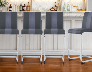 Set of Four 26" Gray and Silver Metal and Faux Leather Counter Height Bar Chairs