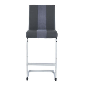 Set of Four 26" Gray and Silver Metal and Faux Leather Counter Height Bar Chairs