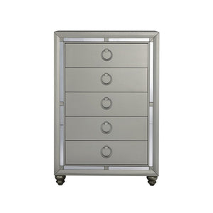 33" Silver Solid Wood Mirrored Five Drawer Dresser