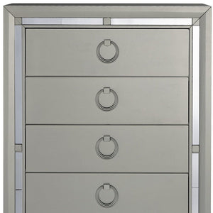 33" Silver Solid Wood Mirrored Five Drawer Dresser