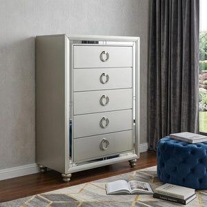 33" Silver Solid Wood Mirrored Five Drawer Dresser