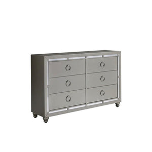 58" Silver Solid Wood Six Drawer Double Dresser