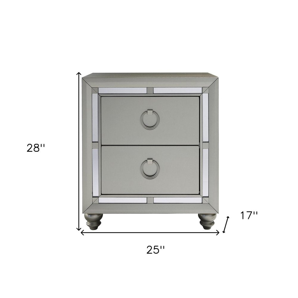 28" Solid and Manufactured Wood And Mirrored Glass Nightstand