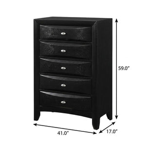 41" Black Solid Wood Five Drawer Dresser