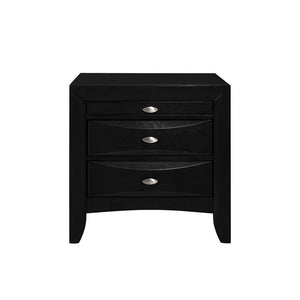 25" Black Wood Three Drawer Nightstand