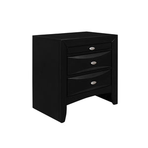 25" Black Wood Three Drawer Nightstand
