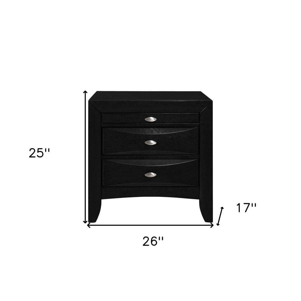 25" Black Wood Three Drawer Nightstand