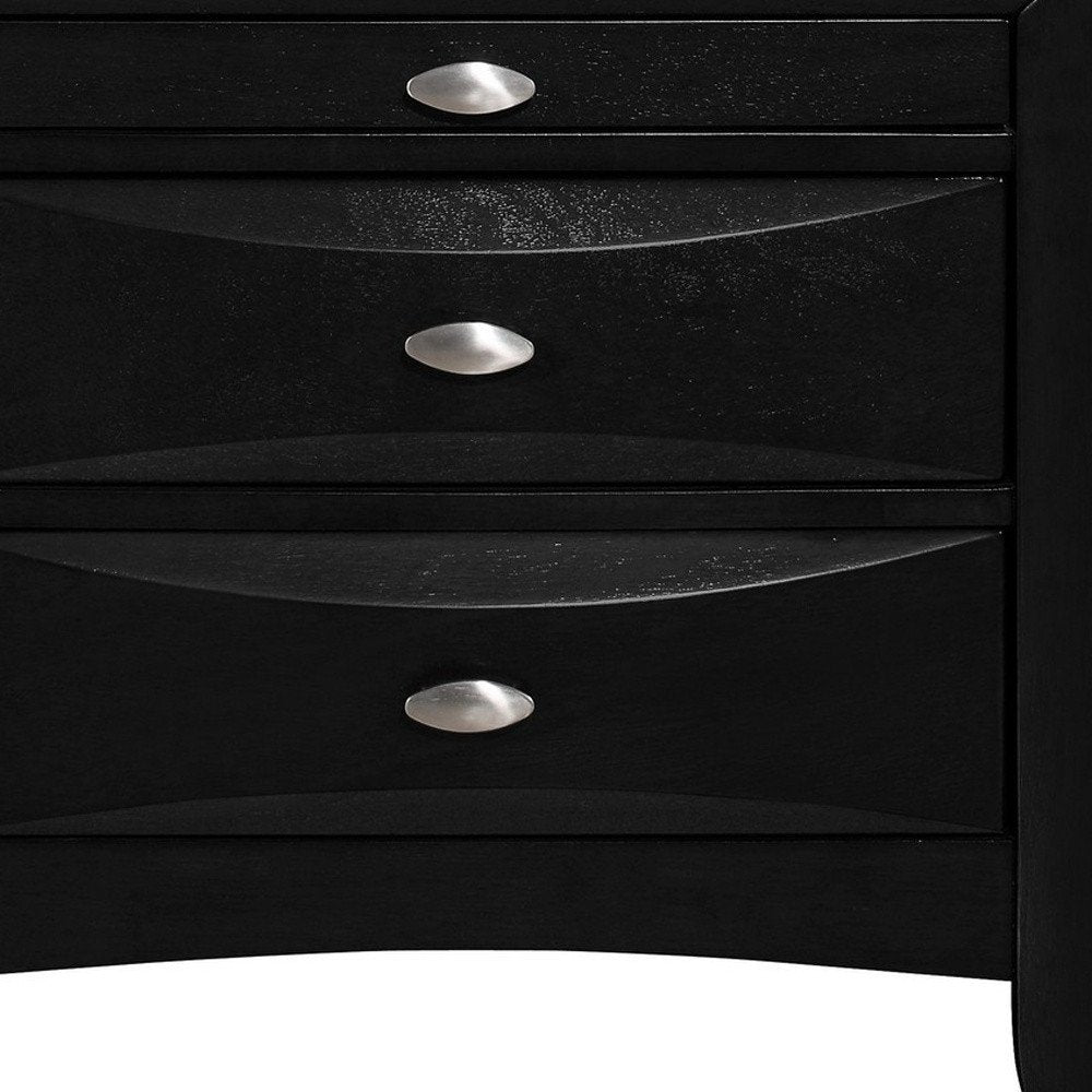 25" Black Wood Three Drawer Nightstand