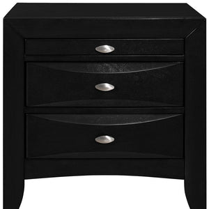25" Black Wood Three Drawer Nightstand