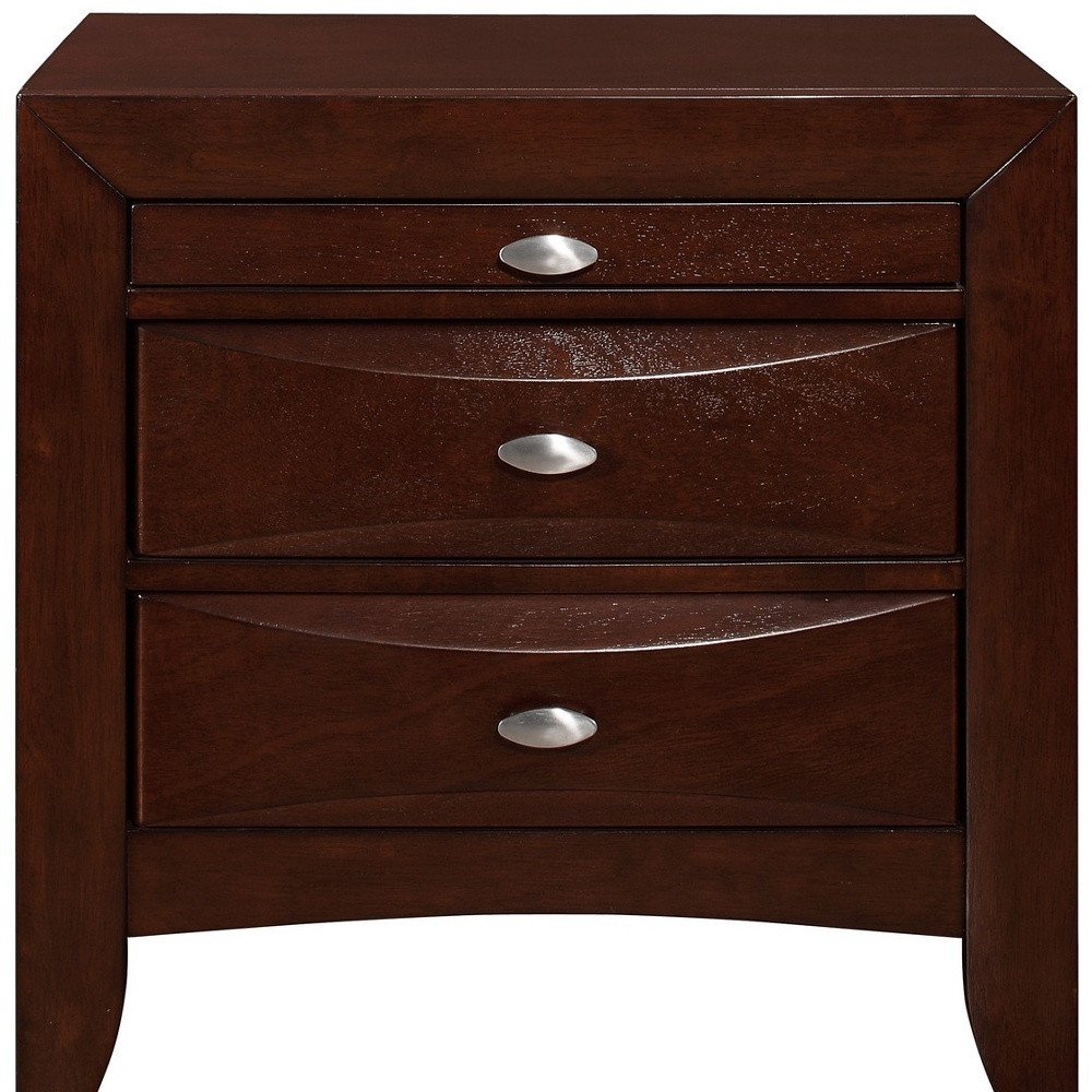 25" Merlot Wood Three Drawer Nightstand