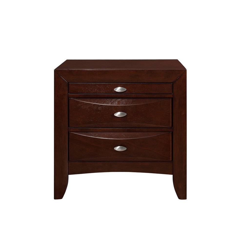 25" Merlot Wood Three Drawer Nightstand