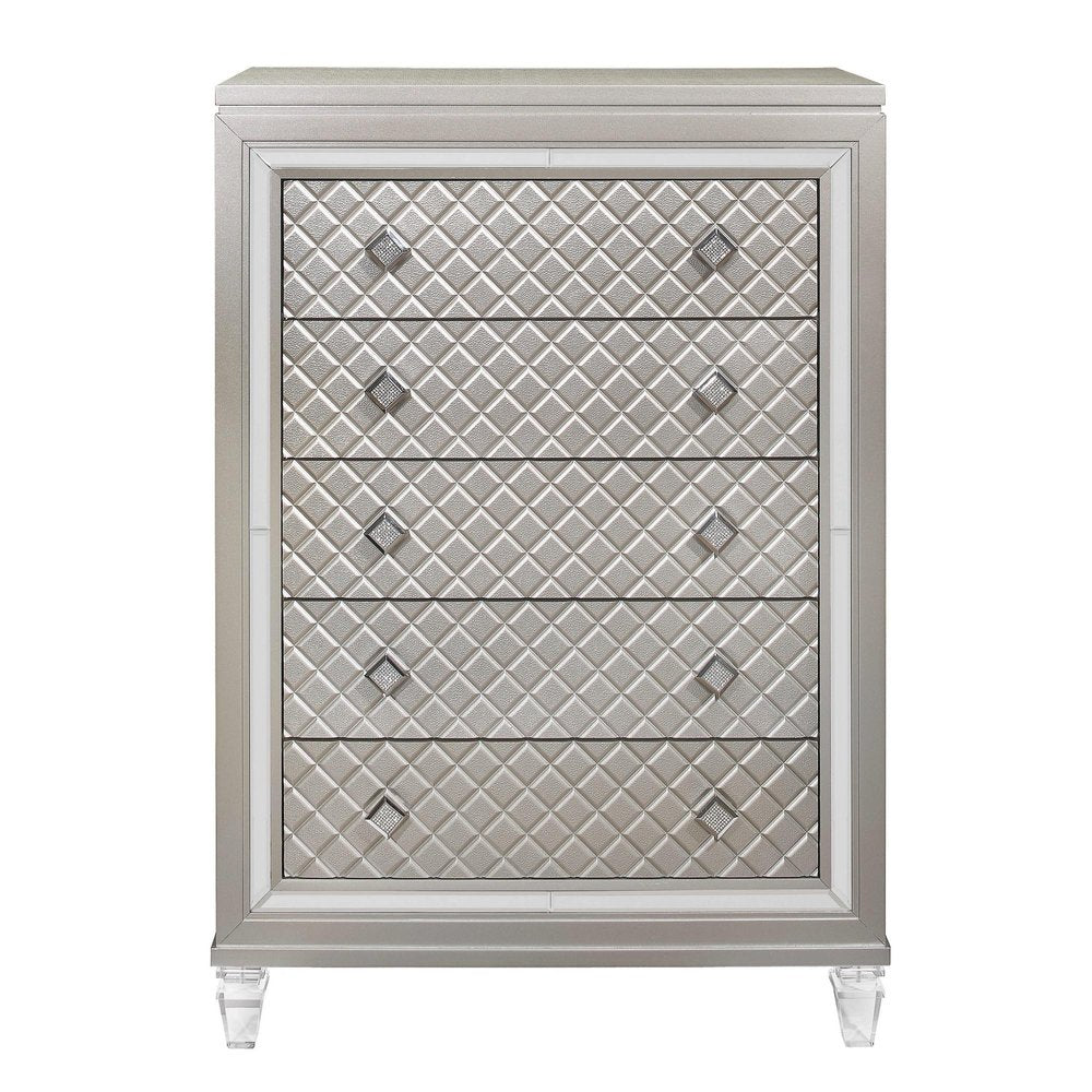 37" Champagne Solid Wood Mirrored Five Drawer Dresser