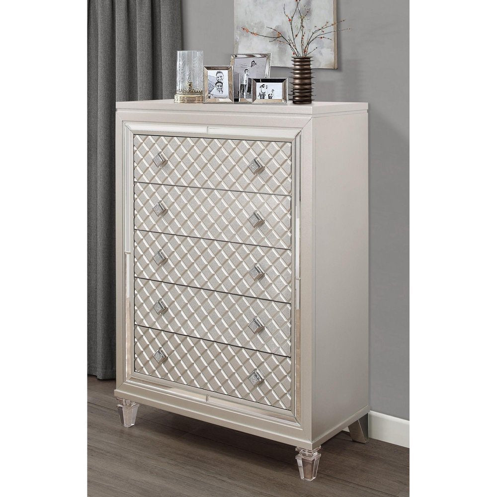 37" Champagne Solid Wood Mirrored Five Drawer Dresser