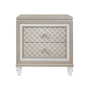 26" Solid and Manufactured Wood And Mirrored Glass Nightstand