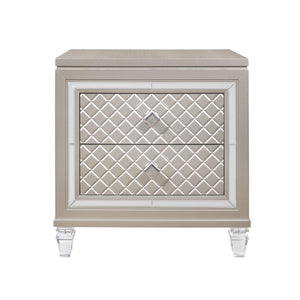 26" Solid and Manufactured Wood And Mirrored Glass Nightstand