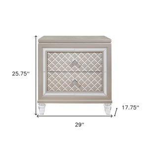 26" Solid and Manufactured Wood And Mirrored Glass Nightstand