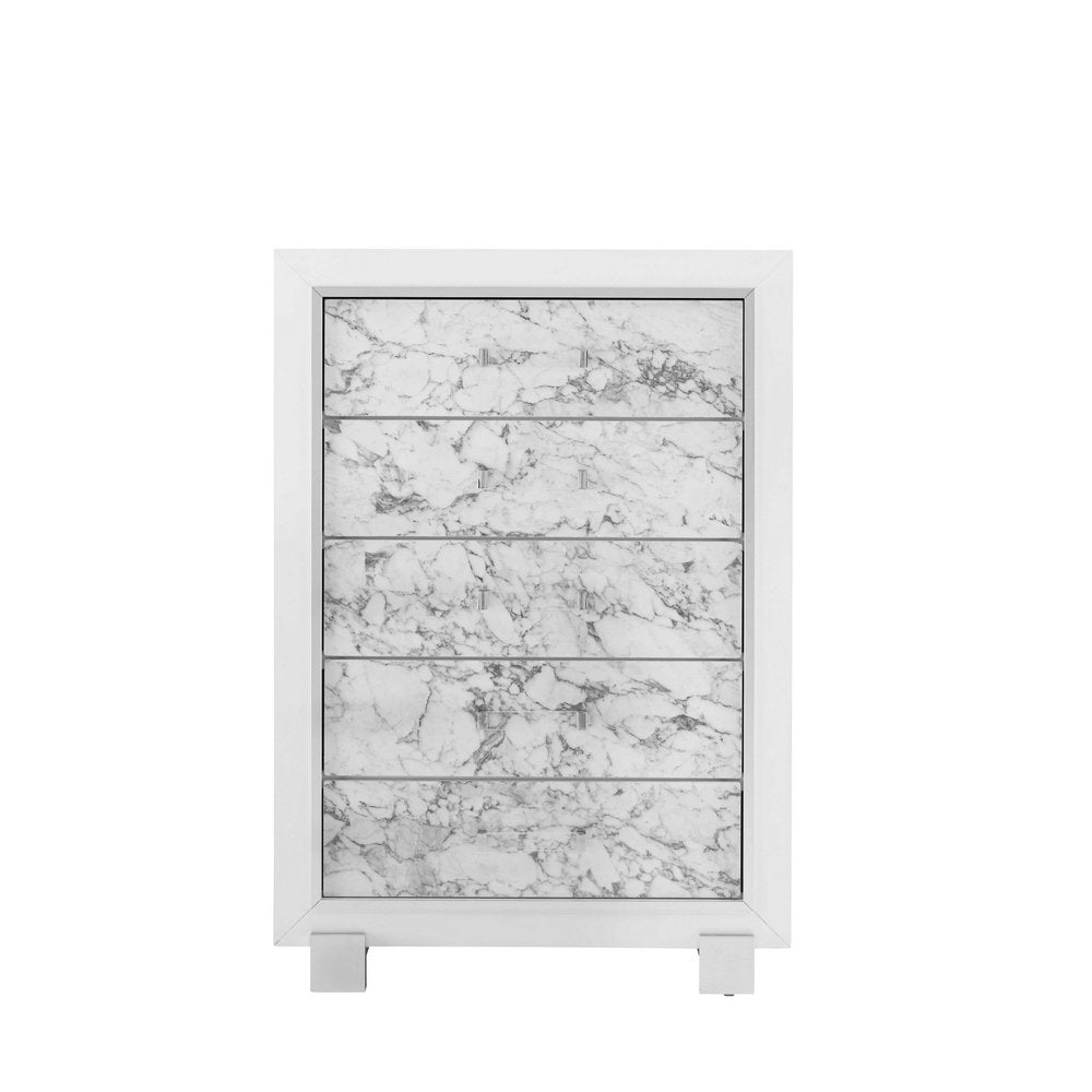 33" White Solid Wood Five Drawer Dresser
