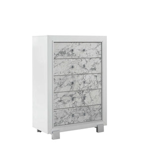 33" White Solid Wood Five Drawer Dresser
