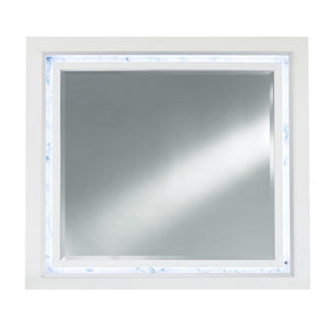 41" White Faux Marble Wood Lighted Mounted Accent Mirror