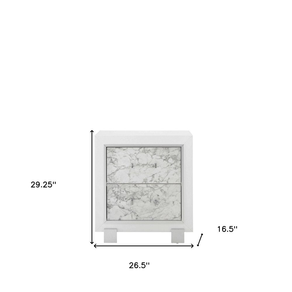 29" White Wood Two Drawer Nightstand