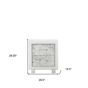 29" White Wood Two Drawer Nightstand