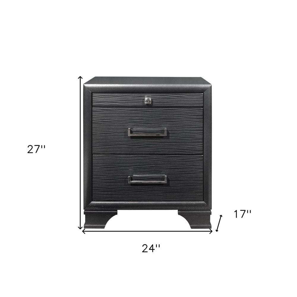 27" Gray Wood Two Drawer Nightstand