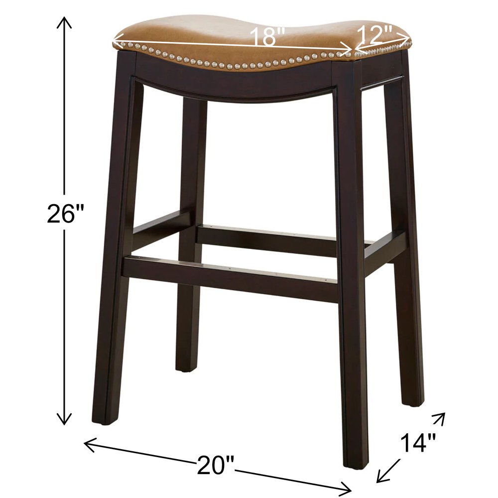 26" Tan and Espresso Solid Wood Backless Bar Height Bar Chair
